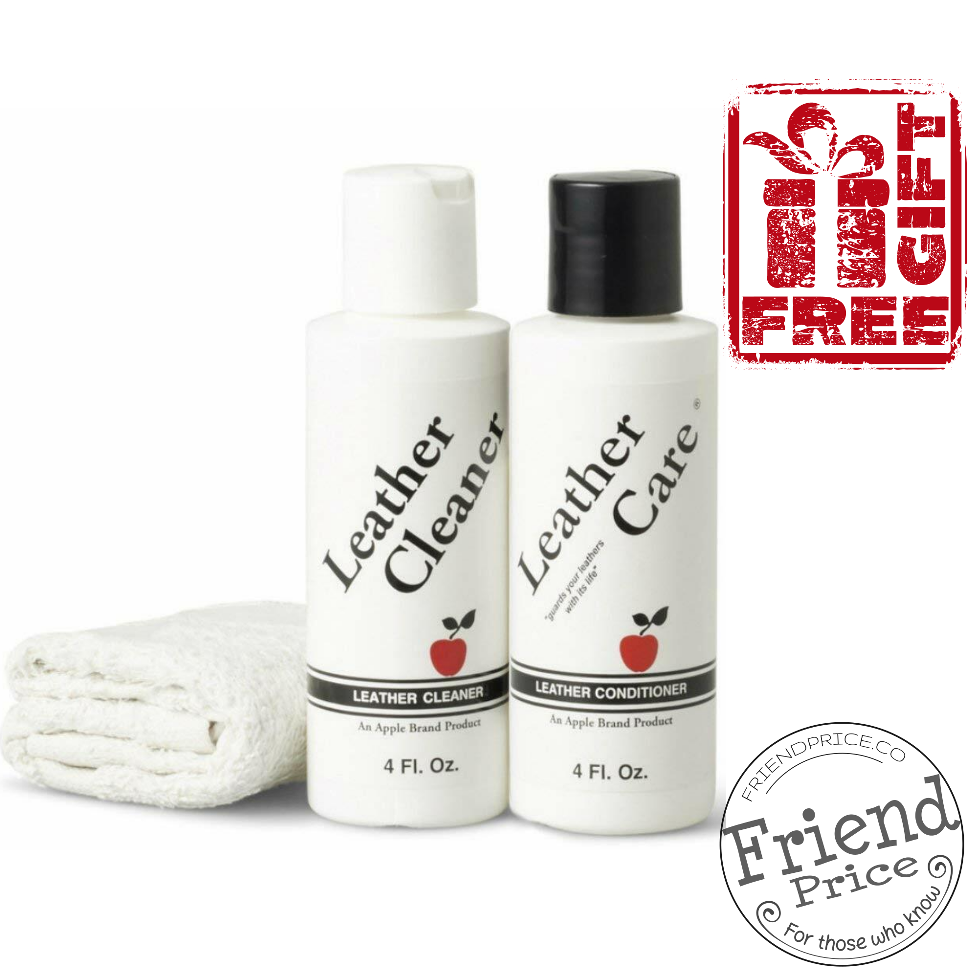 Apple Brand Leather Care Cleaner and Conditioner Kit (4 oz. Cleaner, 4 oz. Conditioner and Cloth in a convenient pouch) For Use On Leather Purses, Handbags, Shoes, Boots, Accessories, even Furniture a