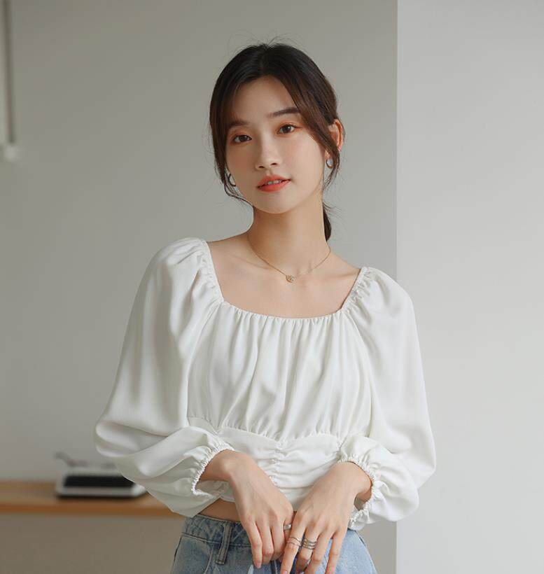 HolidayQueen  New long-sleeved clothing for spring lantern solid color slim shirt topWomen's clothing HQT102071